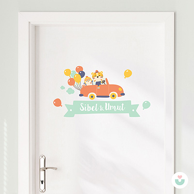 Kırmızı Arabamız İsme Özel Duvar Sticker - 3