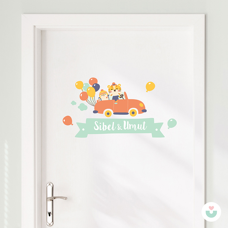 Kırmızı Arabamız İsme Özel Duvar Sticker - 3