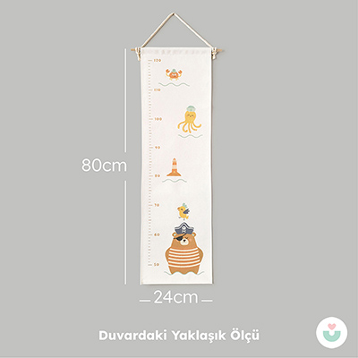 Minik Korsanlar Boy Cetveli Duvar Örtüsü, Organik Pamuk Kumaş - 7