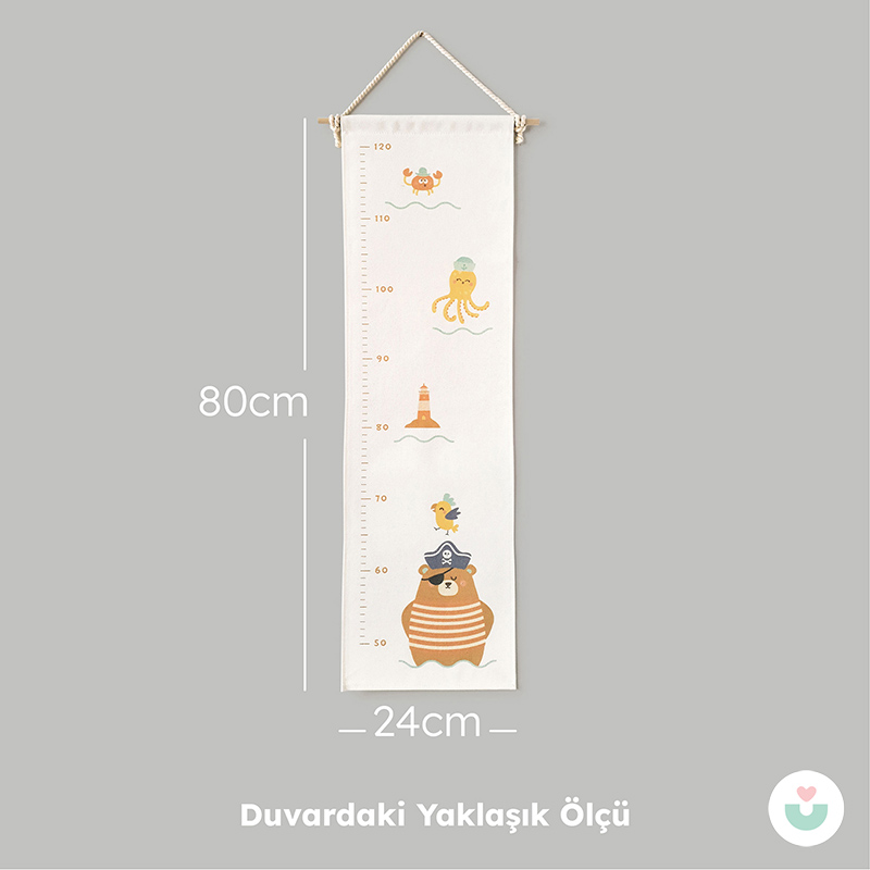 Minik Korsanlar Boy Cetveli Duvar Örtüsü, Organik Pamuk Kumaş - 7