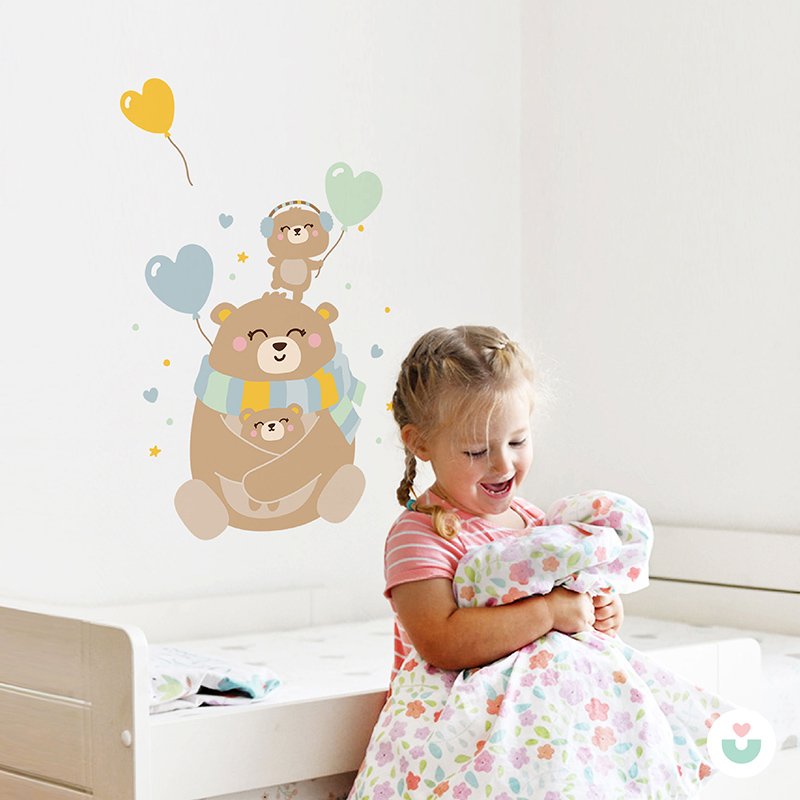 Mutlu Ayı Ailesi Duvar Sticker - Yeşil - 2