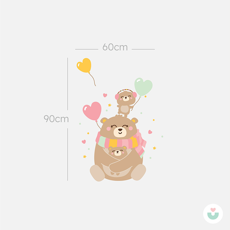 Mutlu Ayı Ailesi Duvar Sticker - Pembe - 4