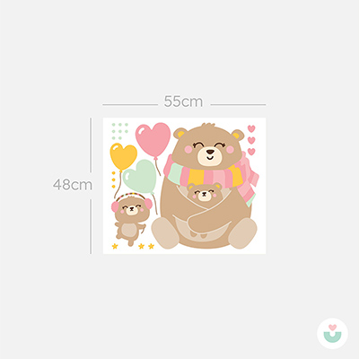 Mutlu Ayı Ailesi Duvar Sticker - Pembe - 5