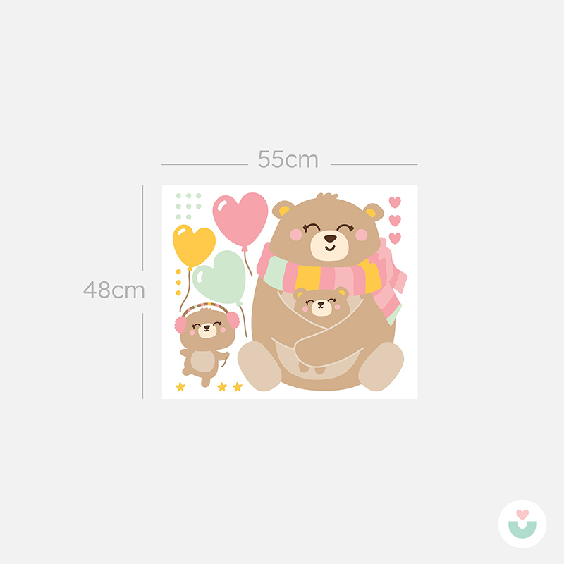 Mutlu Ayı Ailesi Duvar Sticker - Pembe - 5
