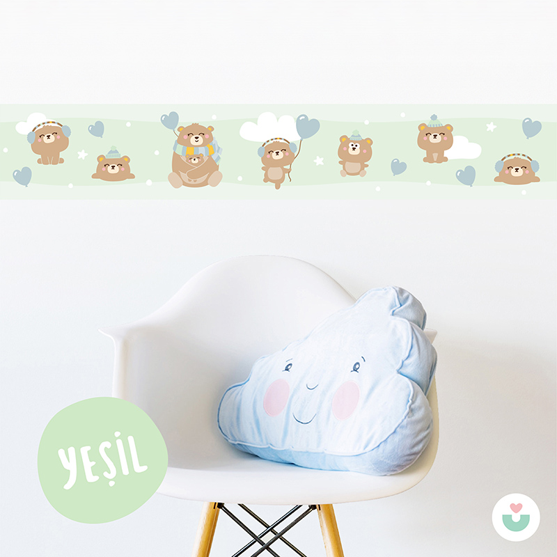Mutlu Ayı Ailesi Sticker Duvar Bordürü – Yeşil - 4