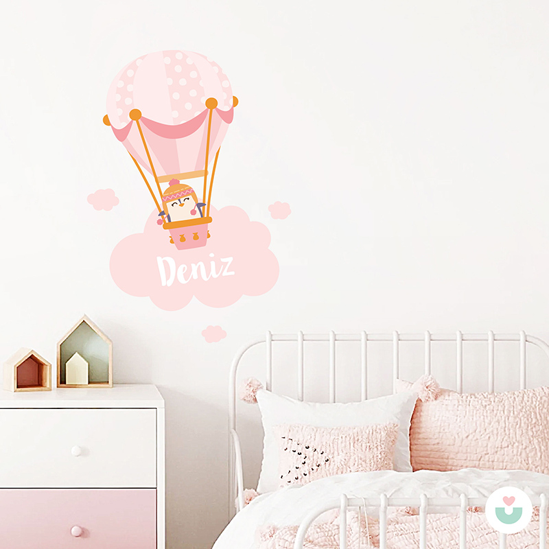 Pembe Hava Balonu İsme Özel Duvar Sticker - 3