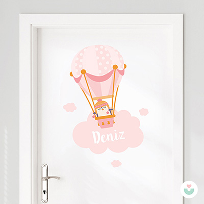 Pembe Hava Balonu İsme Özel Duvar Sticker - 4
