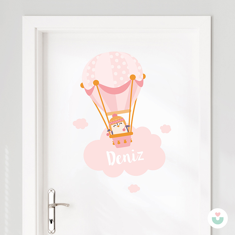 Pembe Hava Balonu İsme Özel Duvar Sticker - 4