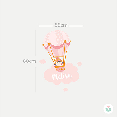 Pembe Hava Balonu İsme Özel Duvar Sticker - 5