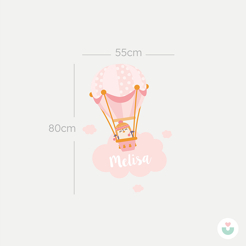Pembe Hava Balonu İsme Özel Duvar Sticker - 5