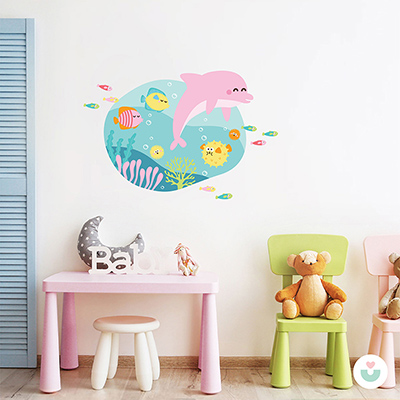 Mutlu Pembe Yunus Duvar Sticker - 3