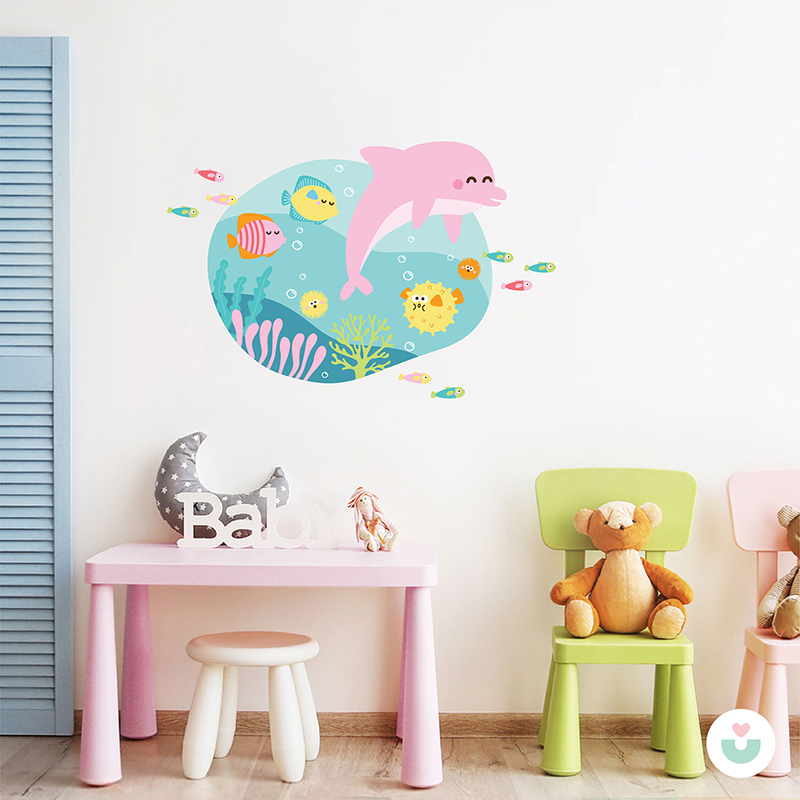 Mutlu Pembe Yunus Duvar Sticker - 3