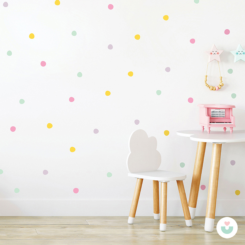 Pastel Renkli Polka Noktalar Mini Duvar Sticker Seti - 1