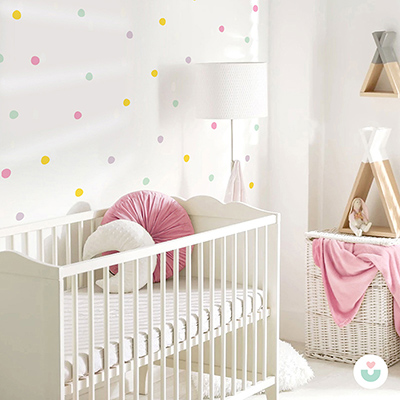 Pastel Renkli Polka Noktalar Mini Duvar Sticker Seti - 2
