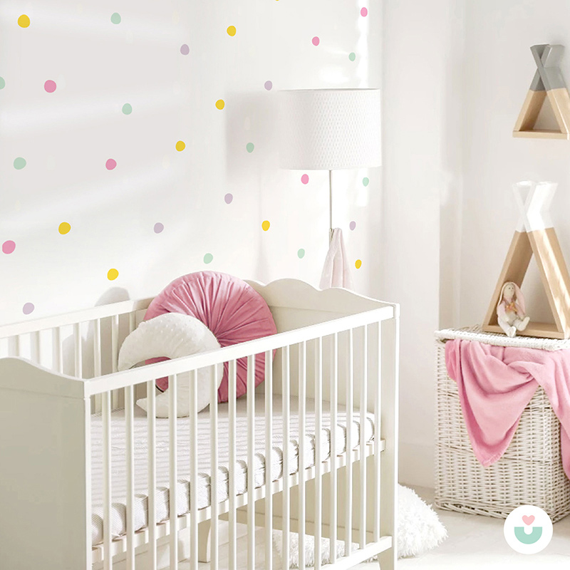 Pastel Renkli Polka Noktalar Mini Duvar Sticker Seti - 2