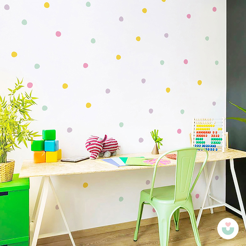 Pastel Renkli Polka Noktalar Mini Duvar Sticker Seti - 3