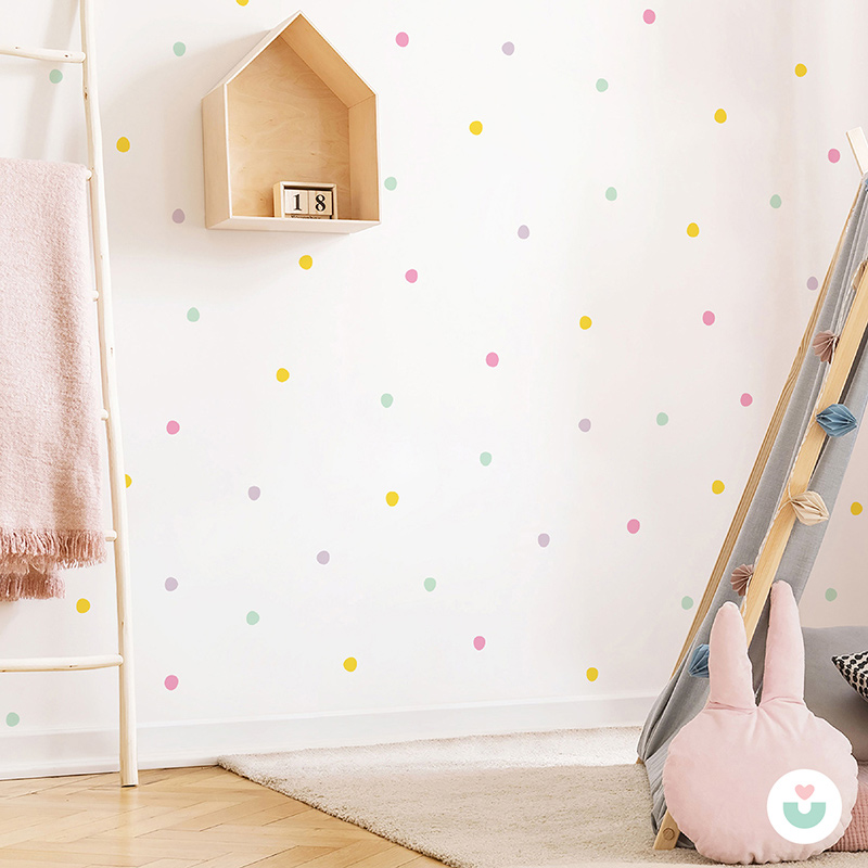 Pastel Renkli Polka Noktalar Mini Duvar Sticker Seti - 4