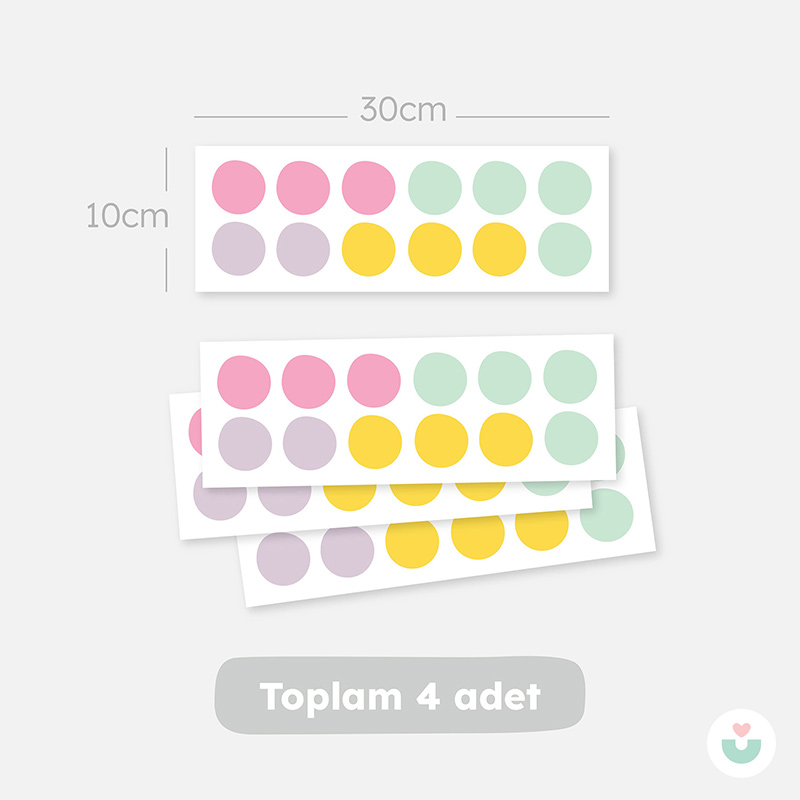 Pastel Renkli Polka Noktalar Mini Duvar Sticker Seti - 5