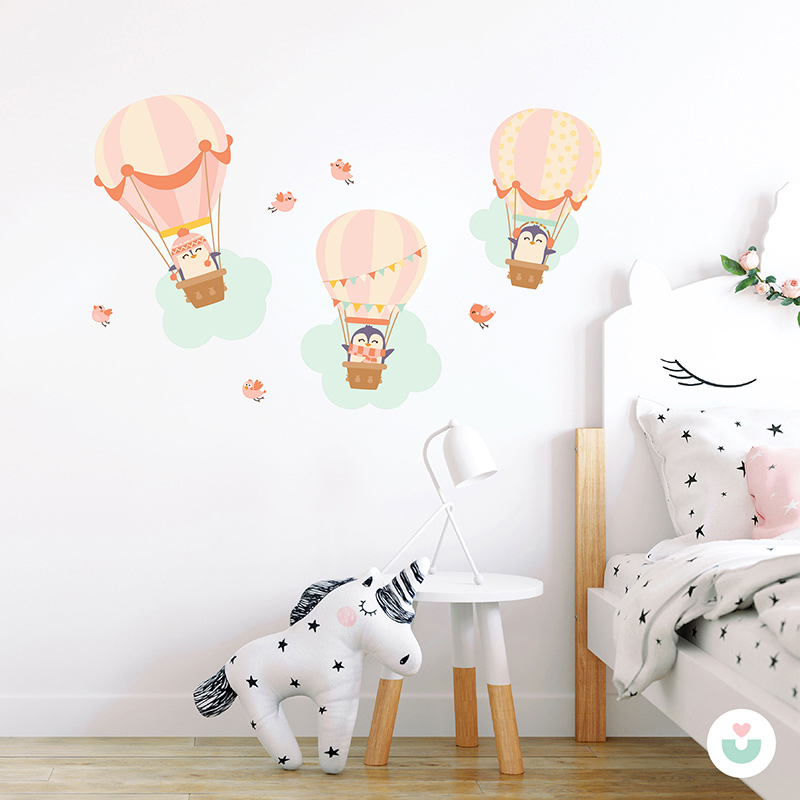 Pembe Hava Balonları Duvar Sticker - 3
