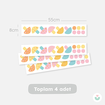 Renkli Mantarlar Mini Duvar Sticker Seti - 5