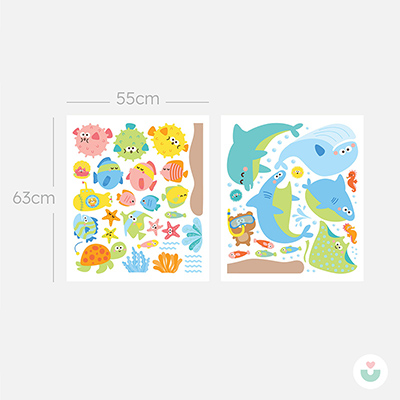 Renkli Su Dünyası Duvar Sticker, Deniz Temalı Büyük Set - 5