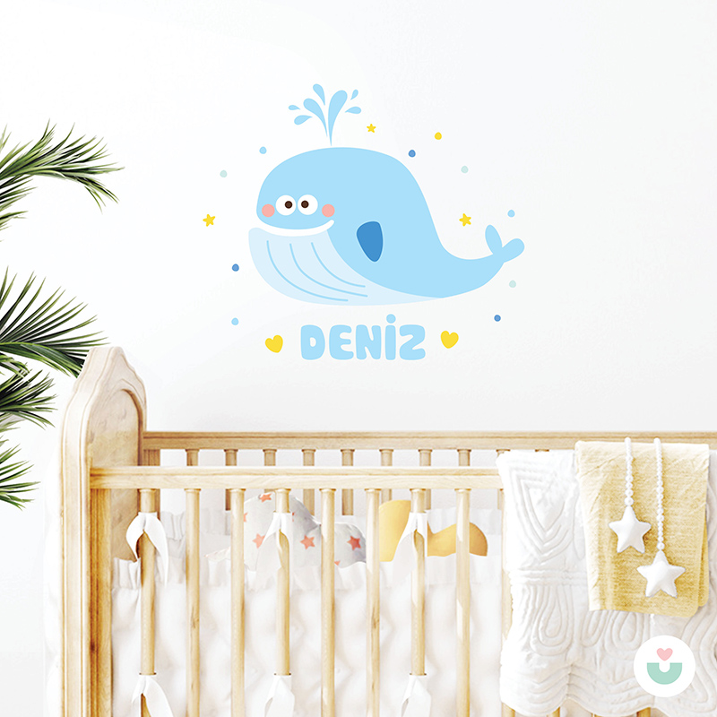 Şaşkın Balina İsme Özel Duvar Sticker - 1