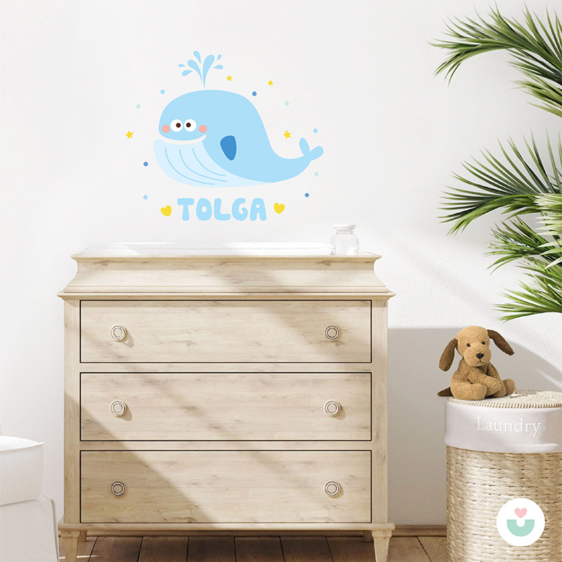 Şaşkın Balina İsme Özel Duvar Sticker - 2