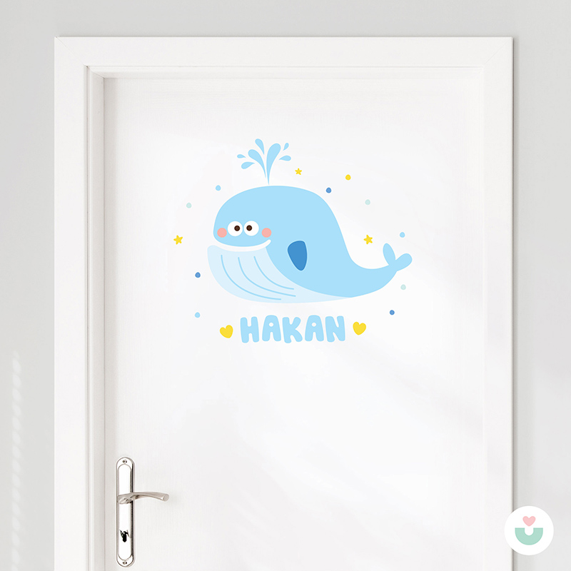 Şaşkın Balina İsme Özel Duvar Sticker - 3