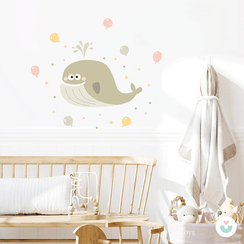 Sevimli Balina ve Balonlar Duvar Sticker - 1