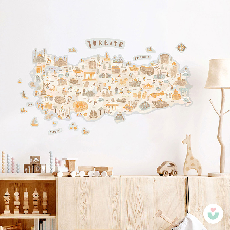 Türkiye Kültür Haritası Duvar Sticker - Bej Tonlar - 4