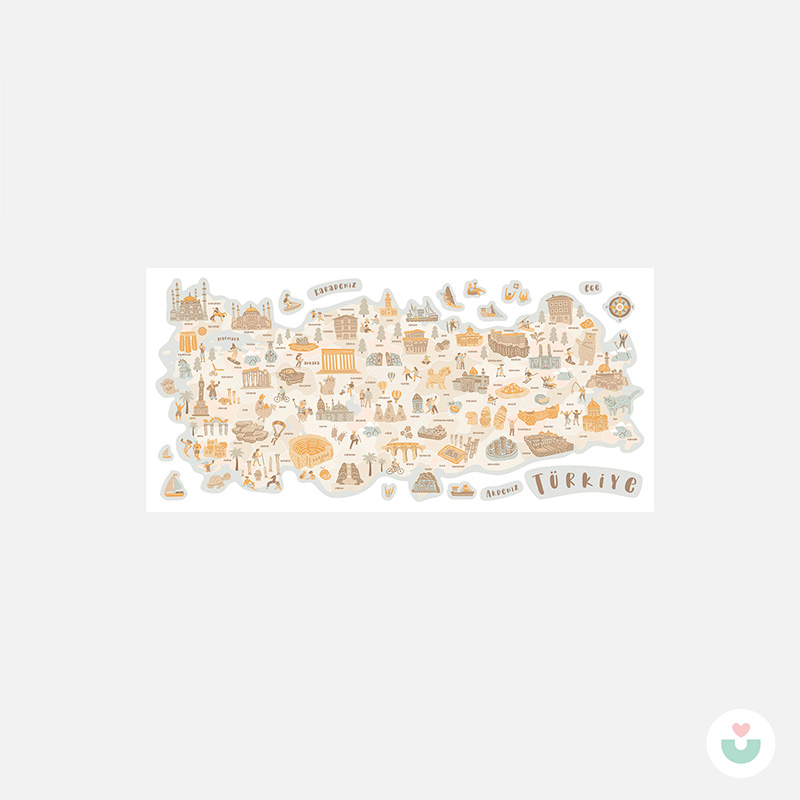 Türkiye Kültür Haritası Duvar Sticker - Bej Tonlar - 6
