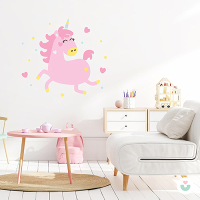 Uçan Pembe Unicorn Duvar Sticker - 1