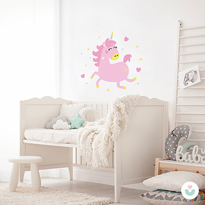 Uçan Pembe Unicorn Duvar Sticker - 2