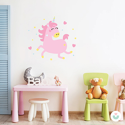Uçan Pembe Unicorn Duvar Sticker - 3