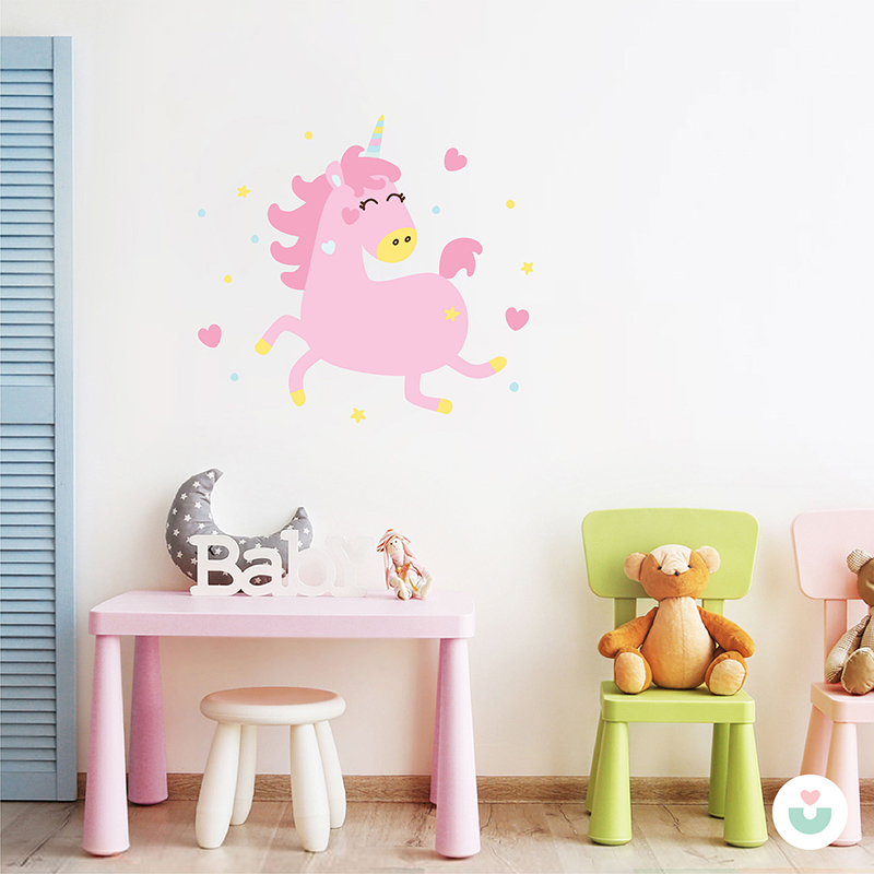 Uçan Pembe Unicorn Duvar Sticker - 3