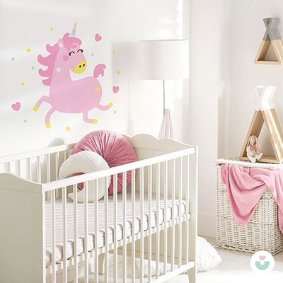 Uçan Pembe Unicorn Duvar Sticker - 4