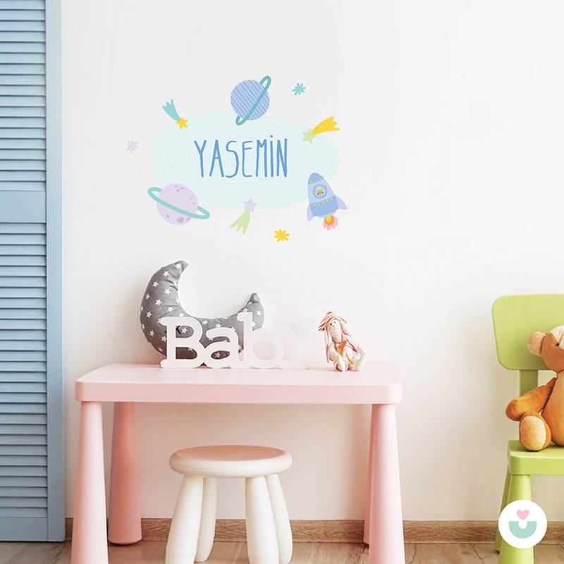 Uzaya Yolculuk İsme Özel Duvar Sticker - 3