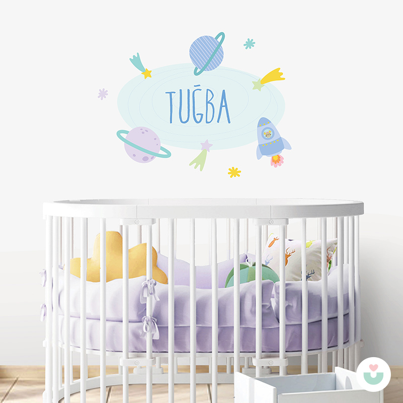 Uzaya Yolculuk İsme Özel Duvar Sticker - 1