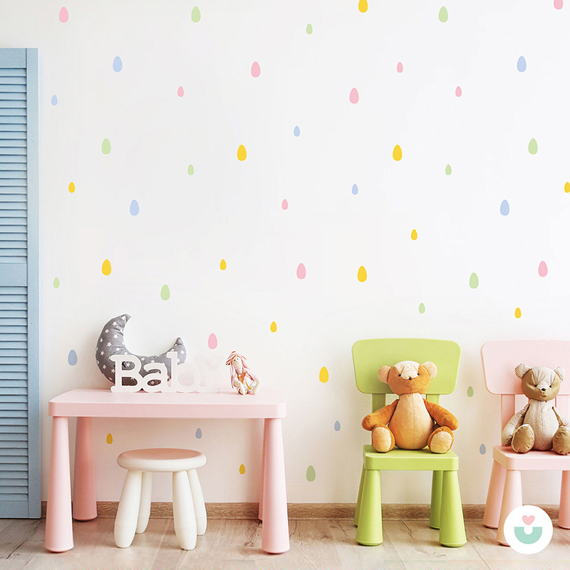 Pastel Yağmur Damlaları Mini Duvar Sticker Seti - 1